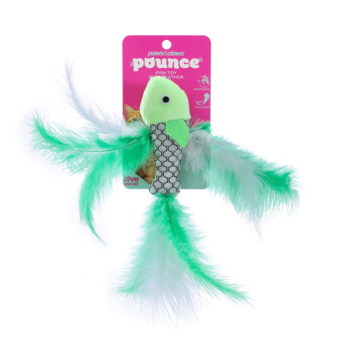 Paws & Claws POUNCE FISH TOY WITH FEATHER COLS 21X4CM