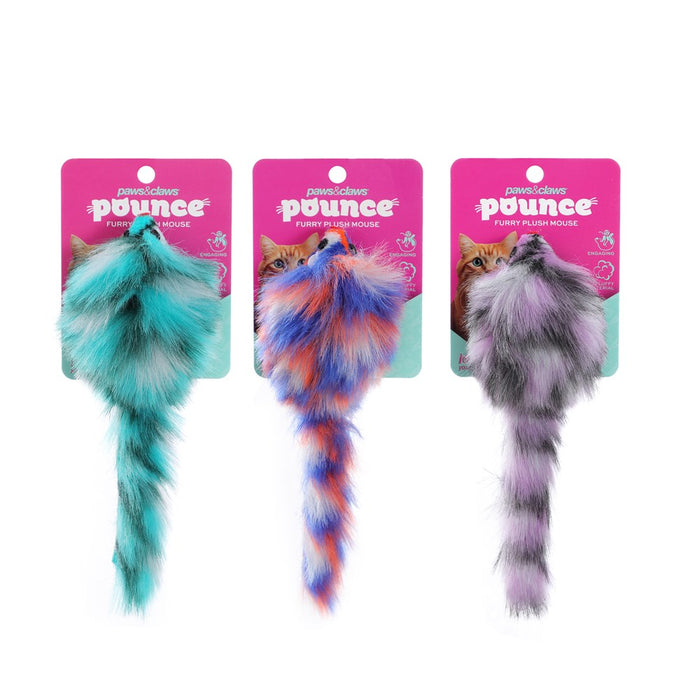 Paws & Claws POUNCE FURRY PLUSH MOUSE COLS 17X4CM
