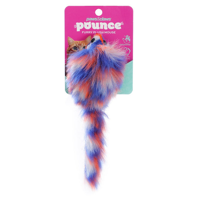 Paws & Claws POUNCE FURRY PLUSH MOUSE COLS 17X4CM