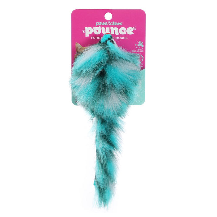 Paws & Claws POUNCE FURRY PLUSH MOUSE COLS 17X4CM