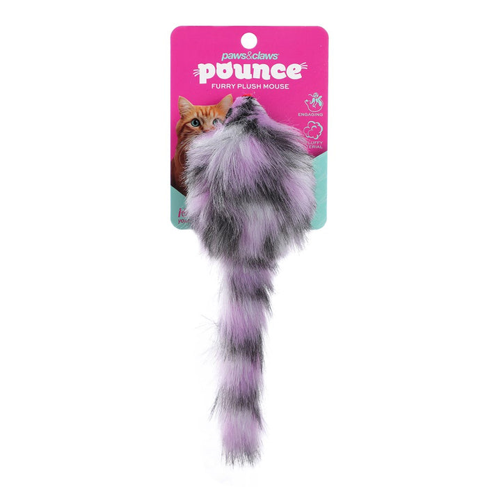 Paws & Claws POUNCE FURRY PLUSH MOUSE COLS 17X4CM