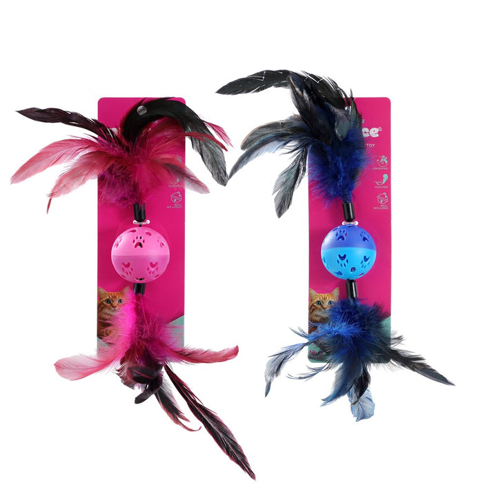 Paws & Claws POUNCE TWIN FEATHER BALL TOY COLS 37X6CM