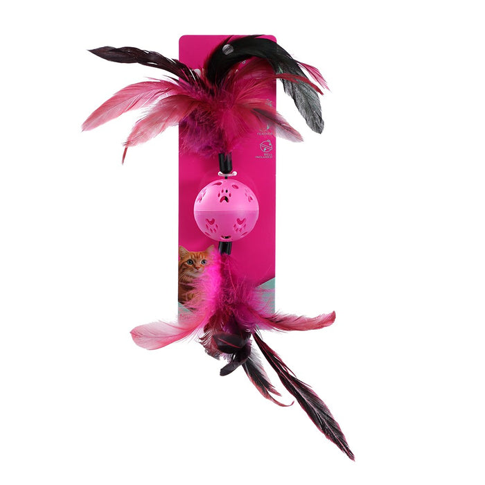 Paws & Claws POUNCE TWIN FEATHER BALL TOY COLS 37X6CM