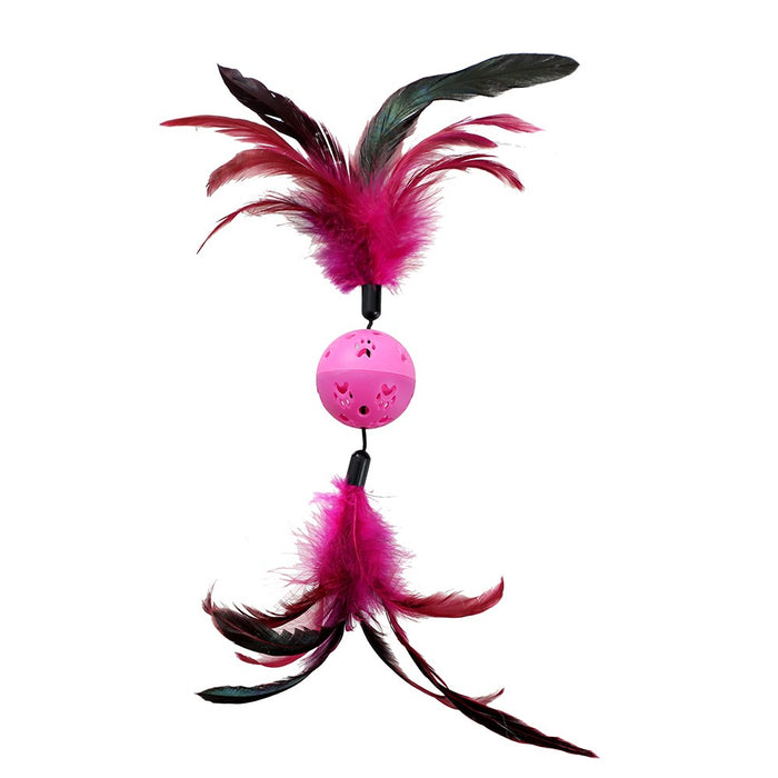 Paws & Claws POUNCE TWIN FEATHER BALL TOY COLS 37X6CM