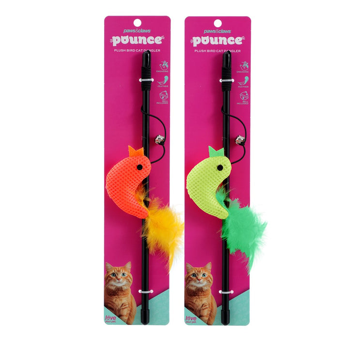 Paws & Claws POUNCE PLUSH BIRD CAT DANGLER COLS 30CM
