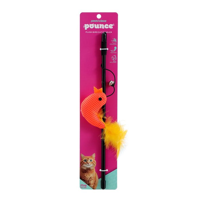 Paws & Claws POUNCE PLUSH BIRD CAT DANGLER COLS 30CM