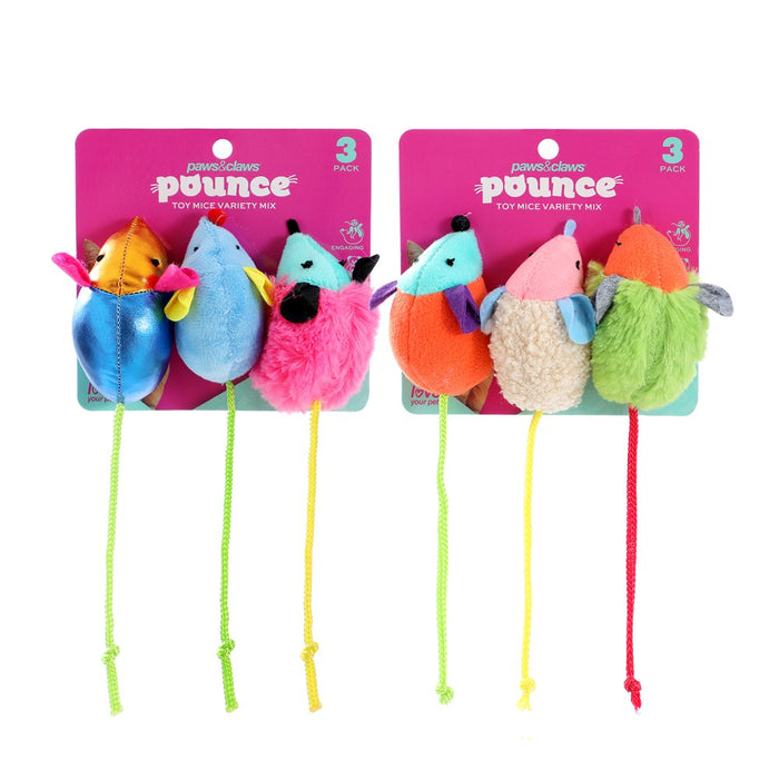 Paws & Claws POUNCE MICE VARIETY MIX 3PK 6X13CM
