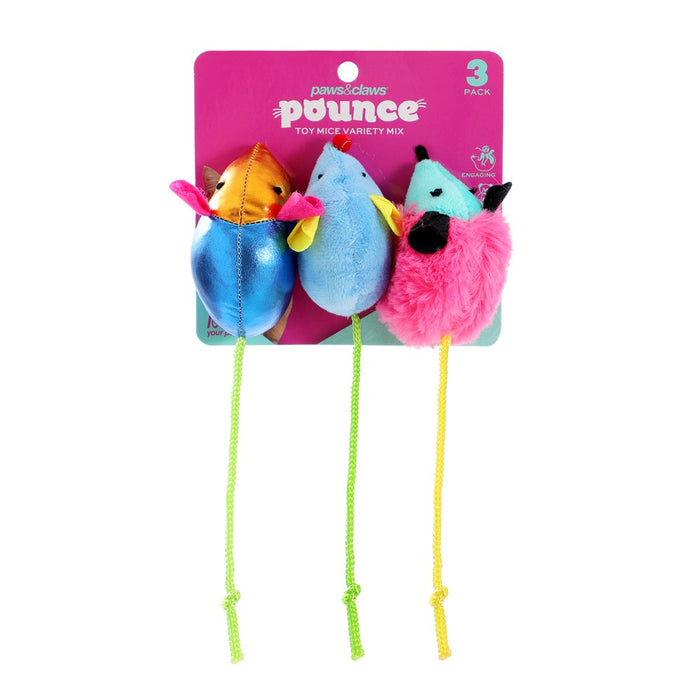 Paws & Claws POUNCE MICE VARIETY MIX 3PK 6X13CM