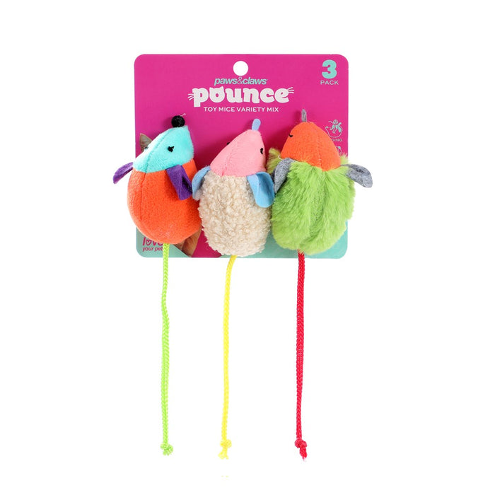 Paws & Claws POUNCE MICE VARIETY MIX 3PK 6X13CM