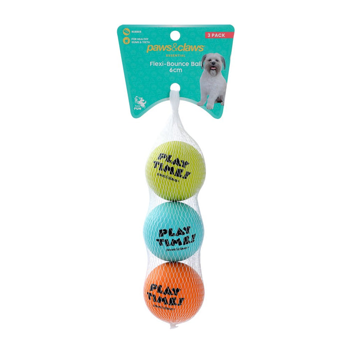 Paws & Claws FLEXI-BOUNCE BALL 3PK 6CM