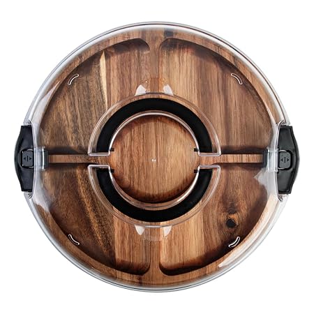 ACACIA WOOD 5 COMPARTMENT ROUND GRAZING PLATTER W/ LID
