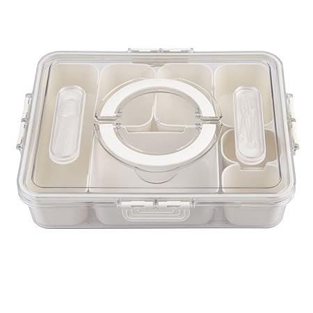 RECT.7 COMP. GRAZING BOX W/CARRY HANDLES & FOOD PICKS CREAM