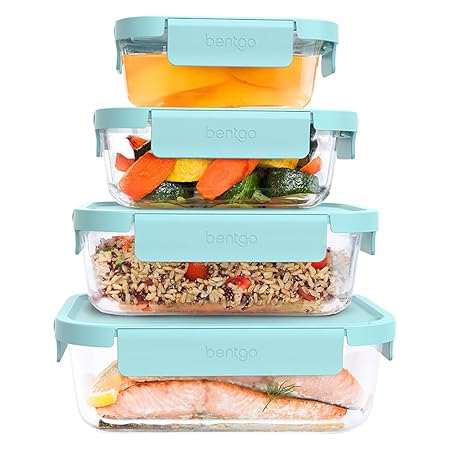 8 PIECE RECTANGLE GLASS FOOD STORAGE SET SOFT AQUA