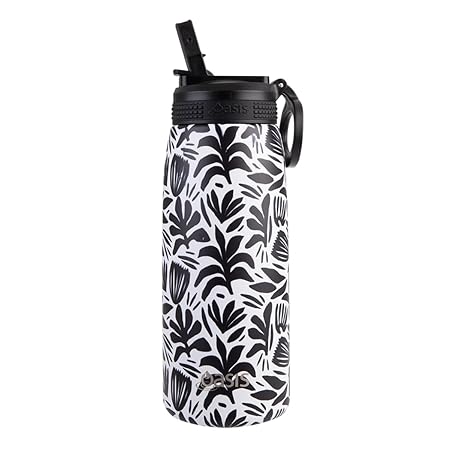 S/S D/WALL INS. SPORTS BOTTLE W/SIPPER STRAW 780ML MONO. BLOOMS