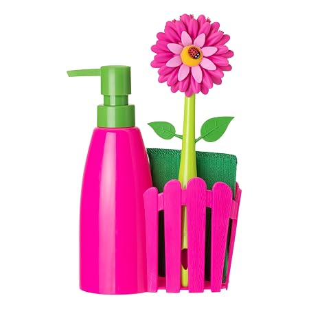 Flower Power Pink 3pc Sink Caddy Set + Dispenser