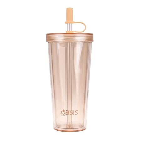D/WALLSMOOTHIE TUMBLER W/STRAW 520ML PEACH