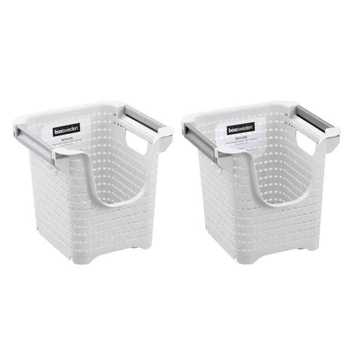 Boxsweden Woven Stackable Basket With Wheels 22.5X21.5X21.5Cm