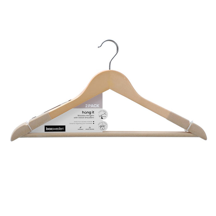 Boxsweden Hangit Wooden Hangers With Velvet Shoulders 2Pk 44.5Cm