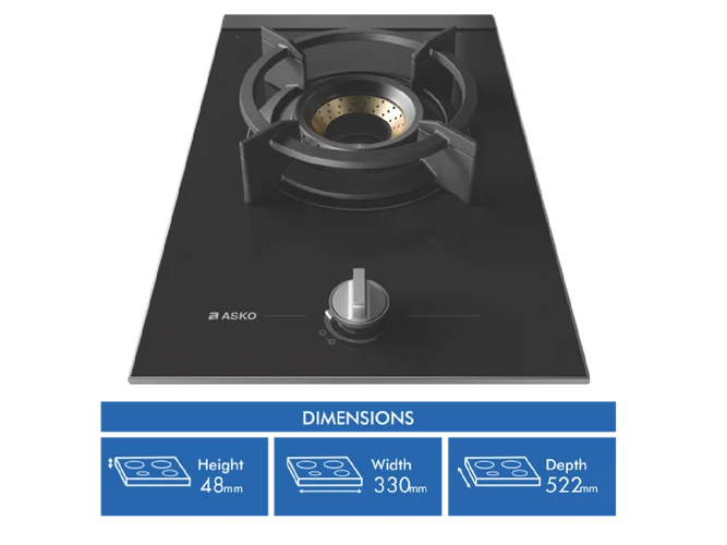 ASKO 33cm 1 Burner Gas on Glass Volcano Cooktop - Black