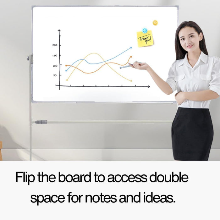 Large Double-Sided Magnetic Whiteboard with Stand - 360° Rotating, Dry Erase White Board Easy Write, Height Adjustable, Mobile on Wheels for Classroom, Office White Board (90cm * 60cm)