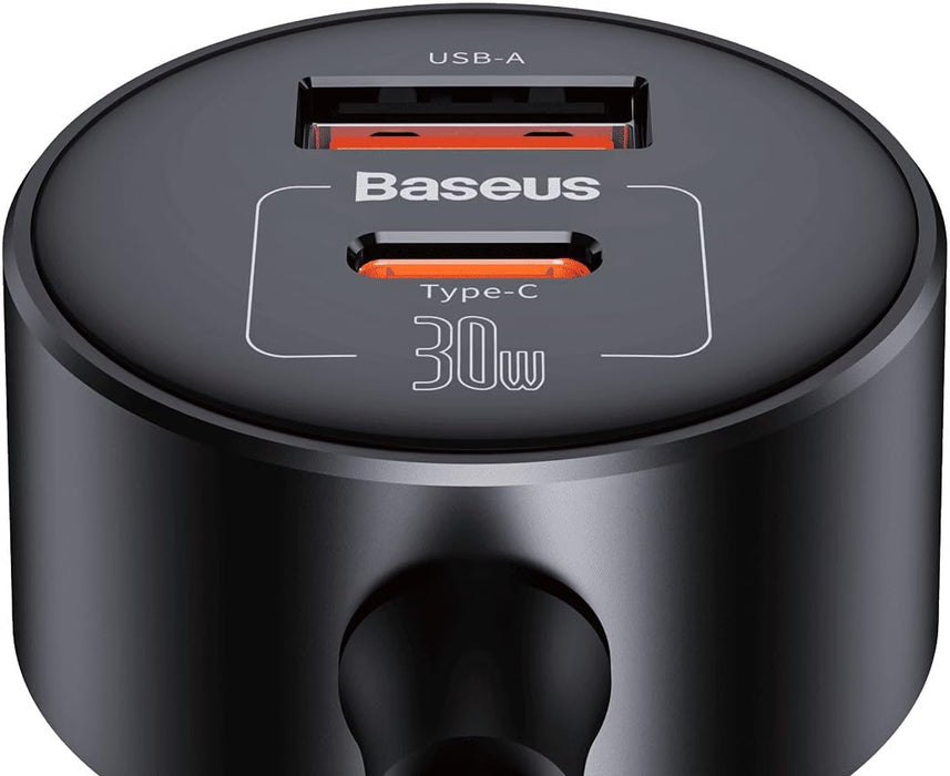 Baseus High Efficiency Pro 1-for-2 Car Cigarette Lighter 30W-Cosmic Black