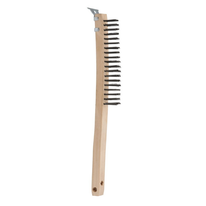 Bordo 0.33mm 3x19 Rows Steel Wire Long Wooden Handle Brush with Scraper 5170-SW-3RSC
