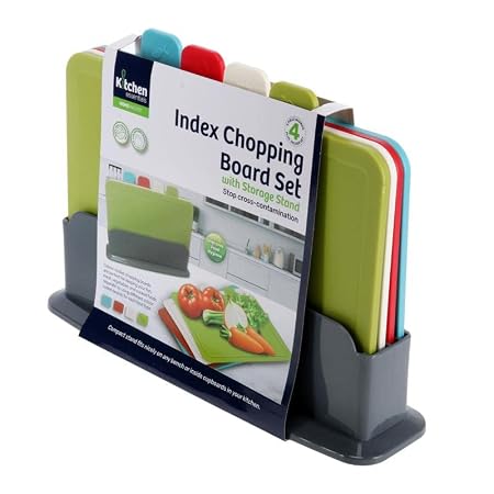 Index Chopping Board 4pc with Stand - Board Size: 29cm x 22cm x 0.5cm