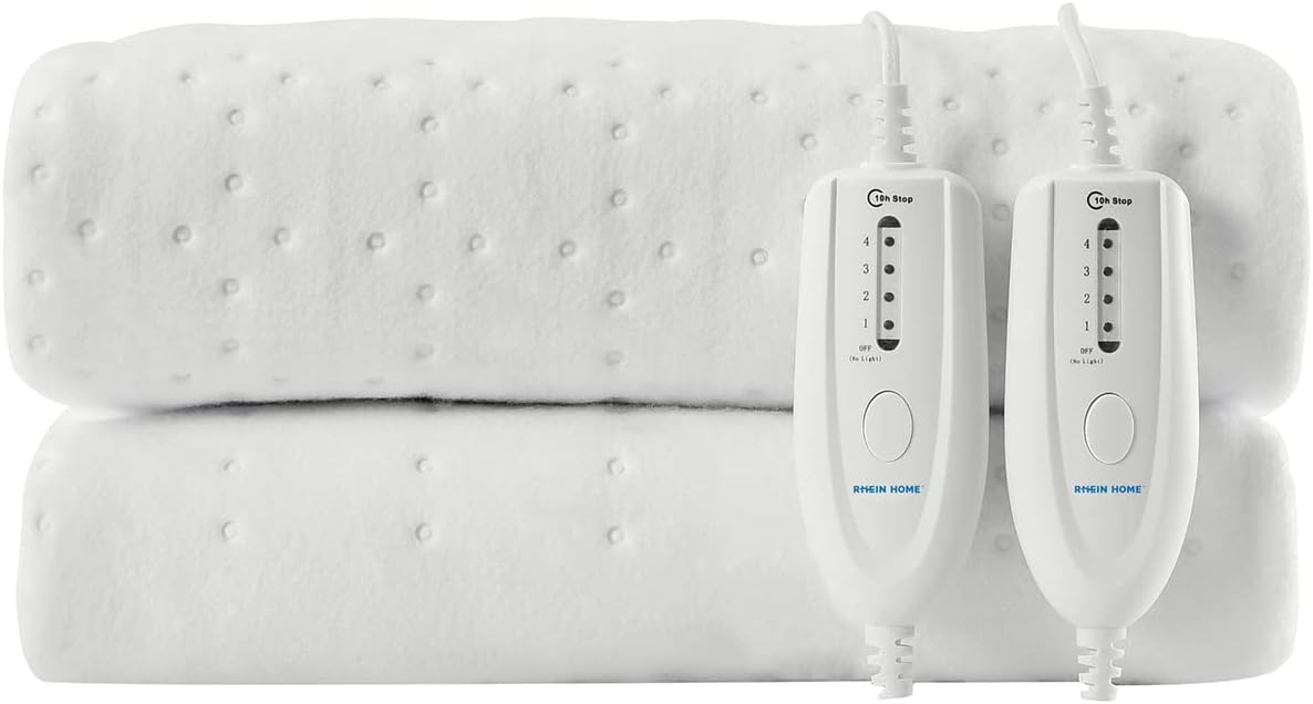 RHEIN HOME King Single Electric Blanket, Fitted Heated Underblanket with Overheat Protection, Waseable Fitted Electric Blanket with 4 Adjustable Heat Settings 10h Auto Off, SAA Approved (107×203cm)