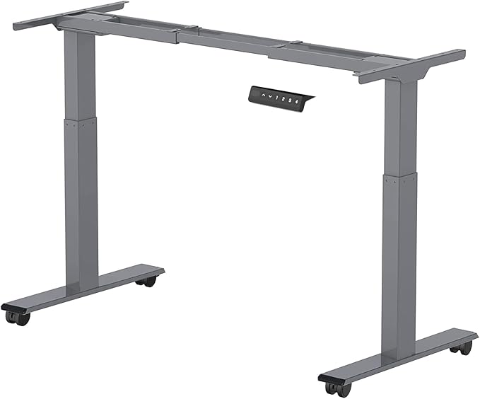 FLEXISPOT EB2 Electric Standing Desk with 2 Motors Height Adjustable Steel Desk with Smart Panel Memory Functions 100kg Load (Grey Frame+Wheels)