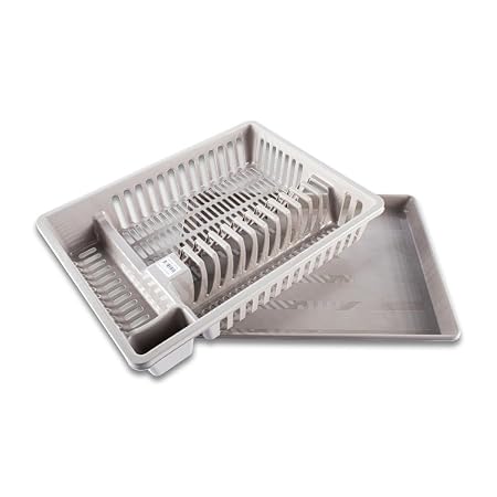 Dish Drying Rack With Tray 47cm x 36cm x 10cm - Assorted White & Grey