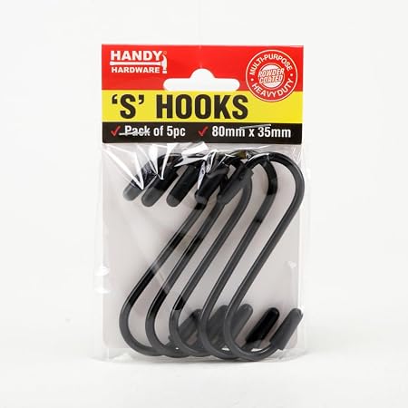 S Hooks PVC Coated with Scratch Proof Tip Protectors 80mm x 35mm 5pk