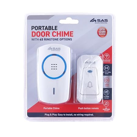 Wireless Doorbell with 240V Receiver upto 120m Range & 45 Sound Options