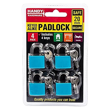 Padlock Keyed Alike 20mm Includes 2 Keys Per Lock 4pk