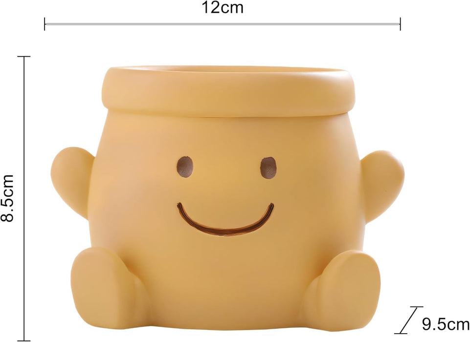 ONEIN Smily Face Plant Pot Indoor Outdoor, Cute 4 Inch Succulent Planter for Home Garden Decoration, Small Resin Flower Pot with Drainage Hole - Perfect Gifts for Plant Lovers