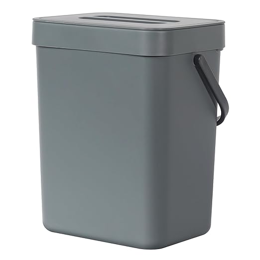 EKO Puro Mini Wall-Mounted Kitchen Trash Can with Lid, Food Waste Caddy, 1.32 Gall / 5L (Grey)