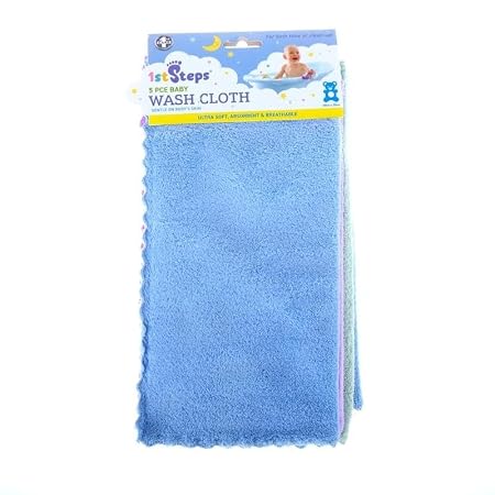 Baby Wash Cloth Coral Fleece 5pk 30cm x 30cm Blue, Lime, Purple