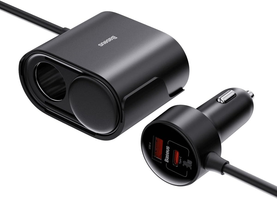 Baseus High Efficiency Pro 1-for-2 Car Cigarette Lighter 30W-Cosmic Black