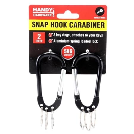Carabiner Hook 2pc with 3 Keyrings 72mm x 5.6mm (Blue, Silver & Black)
