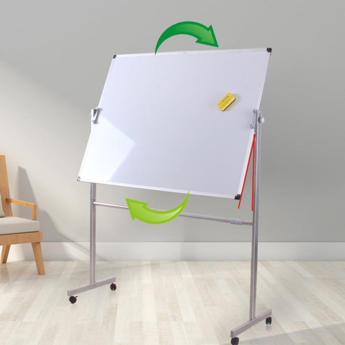 White Board Mobile Double-Sided Magnetic Whiteboard with Stand - Large 360 degree  Rotating Dry Erase Board, Easy Writing and Wiping, Height Adjustable, with Wheels for Classroom, Office, and Home