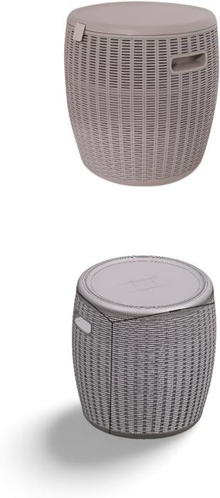Rattan Outdoor Storage Stool, Outdoor Furniture, 37L, Ice Cooler, Wicker Round Ice Chest, Outdoor Patio Bar Table, Beverage Bucket with Drain Plug for Poolside, Deck, Party, and BBQ