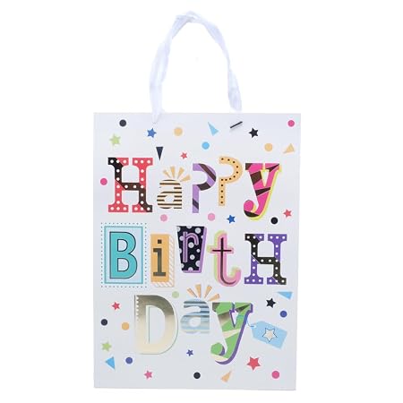 Gift Bag Foil Happy Birthday - 30cm x 41.5cm x 12cm (Large) 4 Assorted Colours