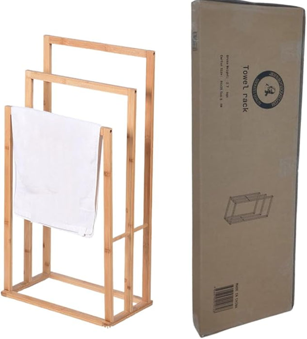 Bamboo 3-Tier Freestanding Towel Rack Stand for Bathroom, Laundry Room – Space-Saving Wooden Towel Holder for Bath Towels, Hand Towels & Blankets – Stable, Easy Assembly