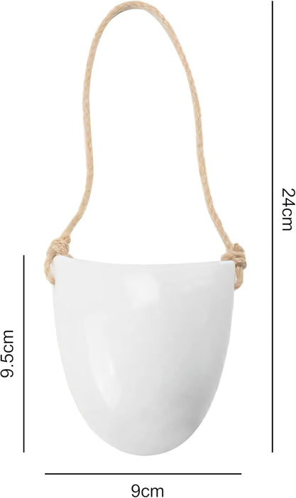 ONEIN Wall Planters Hanging Ceramic Plant Pots 2 Pieces, Hanging Planter Wall Decoration for Indoors, Balcony and Garden - White (Matte)
