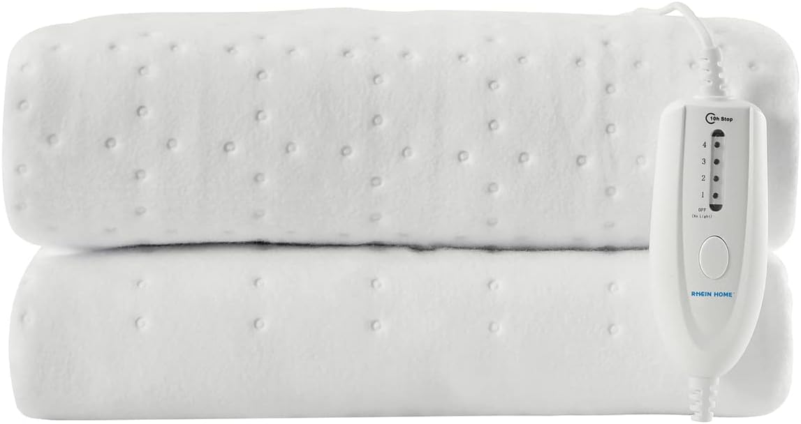 RHEIN HOME King Single Electric Blanket, Fitted Heated Underblanket with Overheat Protection, Waseable Fitted Electric Blanket with 4 Adjustable Heat Settings 10h Auto Off, SAA Approved (107×203cm)