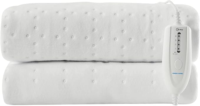 RHEIN HOME King Single Electric Blanket, Fitted Heated Underblanket with Overheat Protection, Waseable Fitted Electric Blanket with 4 Adjustable Heat Settings 10h Auto Off, SAA Approved (107×203cm)
