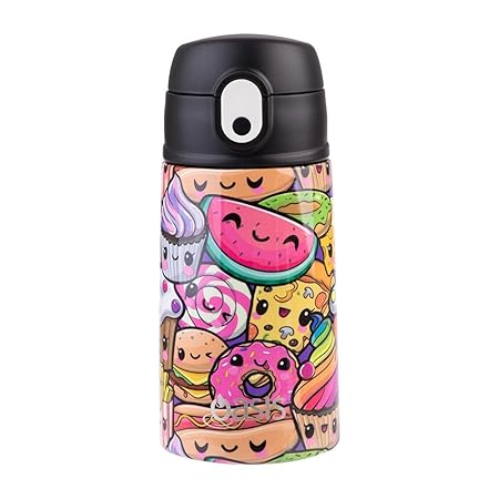 S/S D/WALL INS. KID'S DRINK BOTTLE W/ SIPPER STRAW 400ML SQUISHIES