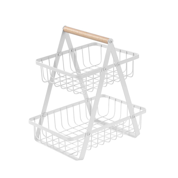 Boxsweden Wire 2 Tier Bench Top Stand Wood Handle 27X18X29Cm White