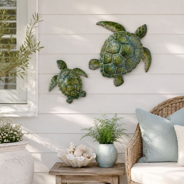 2 set Capiz Moss Turtle Wall Arts - L ¨C 52cm tall x 48.5cm wide x 10cm deep