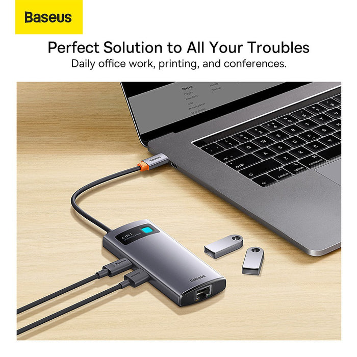 Baseus Metal Gleam Series 4-in-1 Multifunctional Type-C HUB Docking Station (Type-C to USB3.0*3+RJ45*1)-Gray