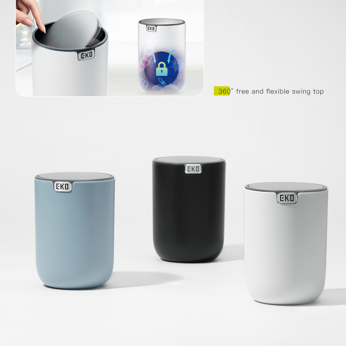 EKO Fandy Compact Mini Tabletop Bin 1.5L mini rubbish bin for Office, Home, Car White